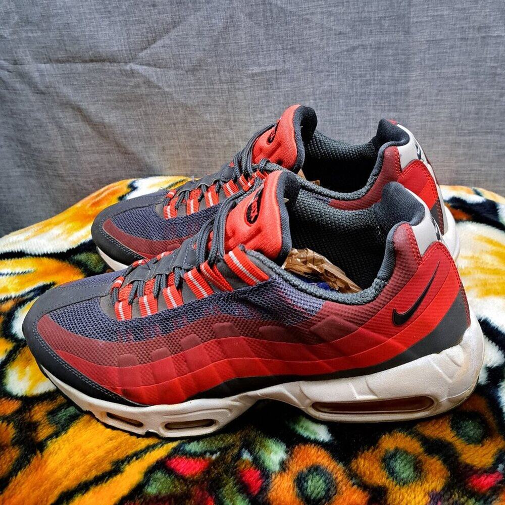 %Size 9.5 Nike Air Max 95 Men No-Sew Anthracite Challenge Laser Crimson A7
